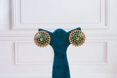 Emerald Meenakari Kundan Stud Earrings