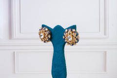 Royal Blue Kundan Floral Stud Earrings