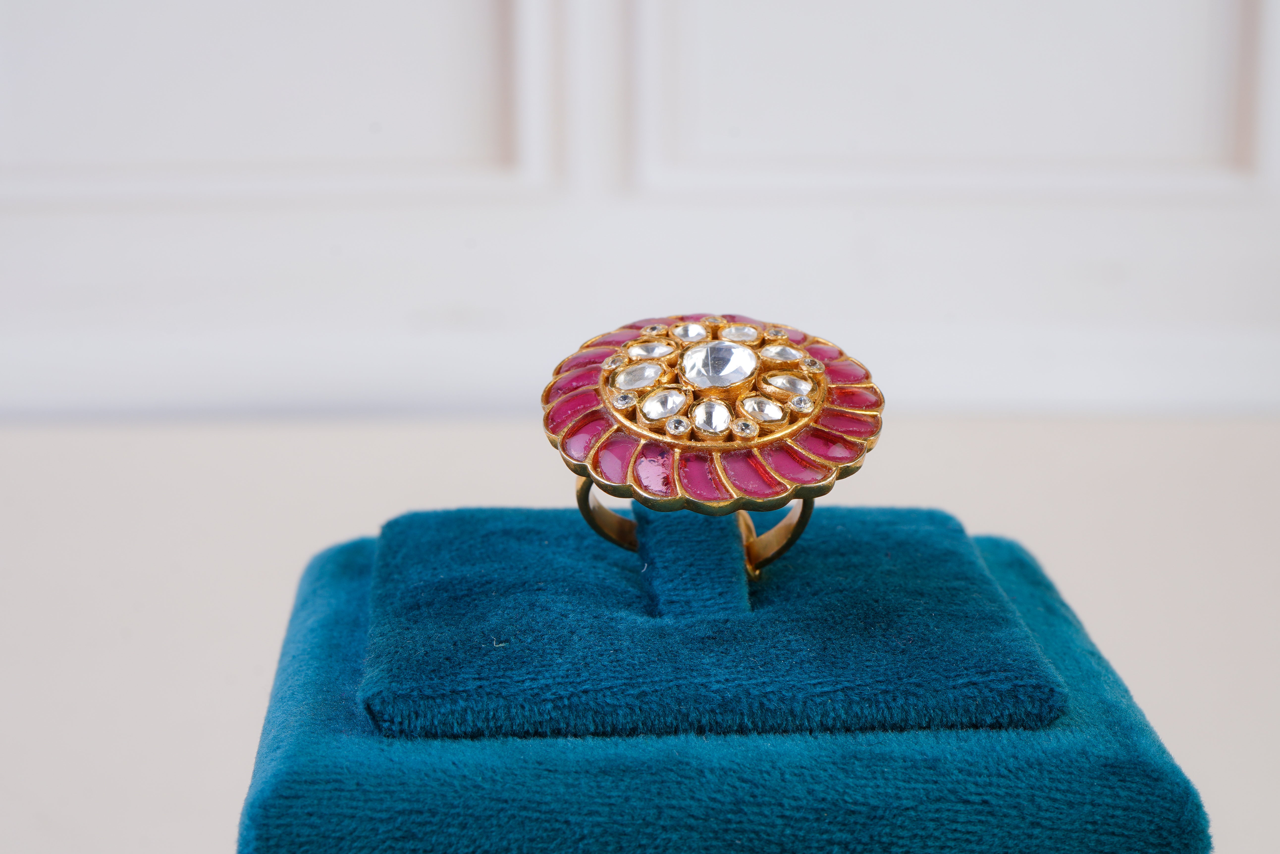 Pink Meenakari Polki Statement Ring