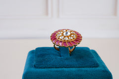 Pink Meenakari Polki Statement Ring