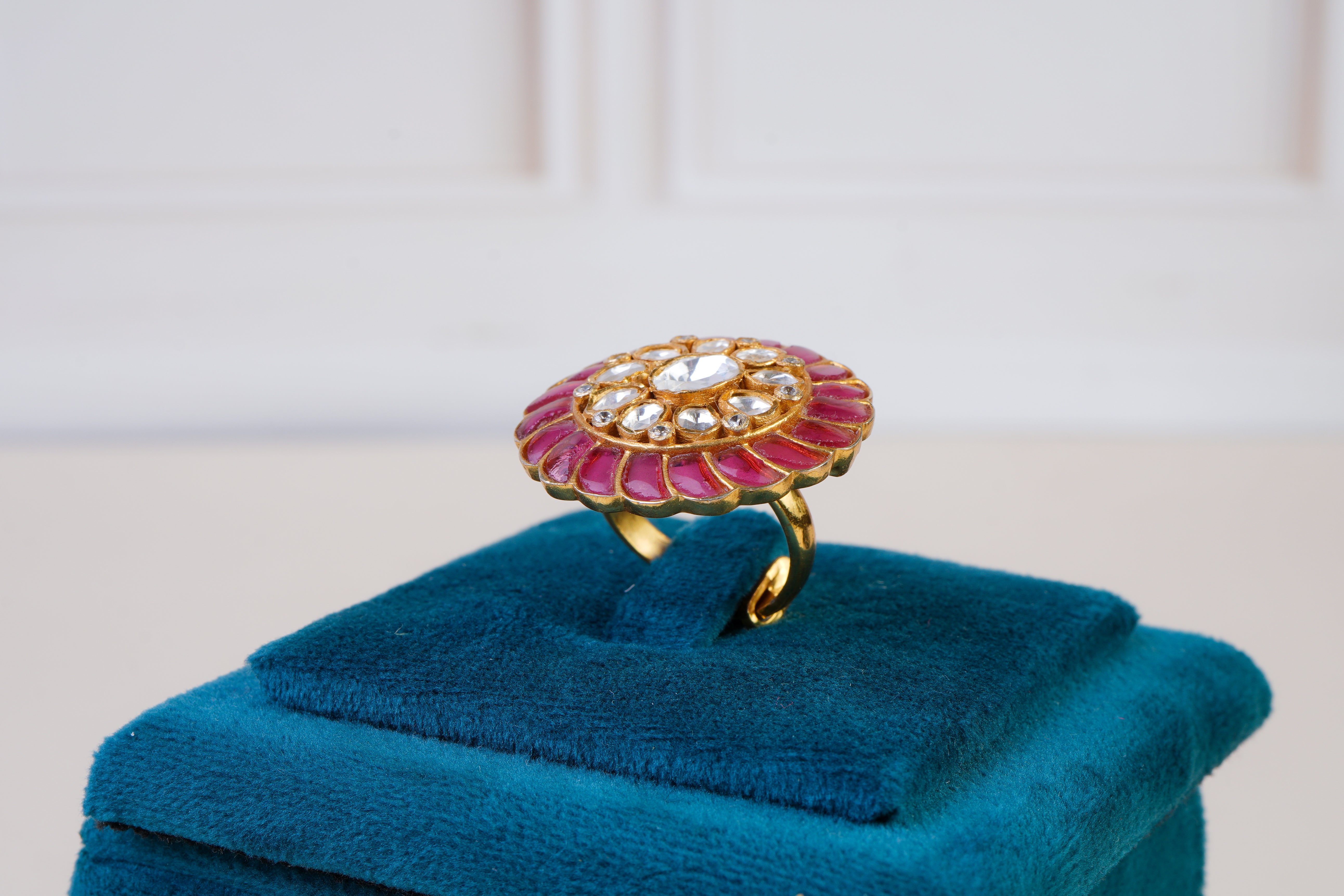Pink Meenakari Polki Statement Ring