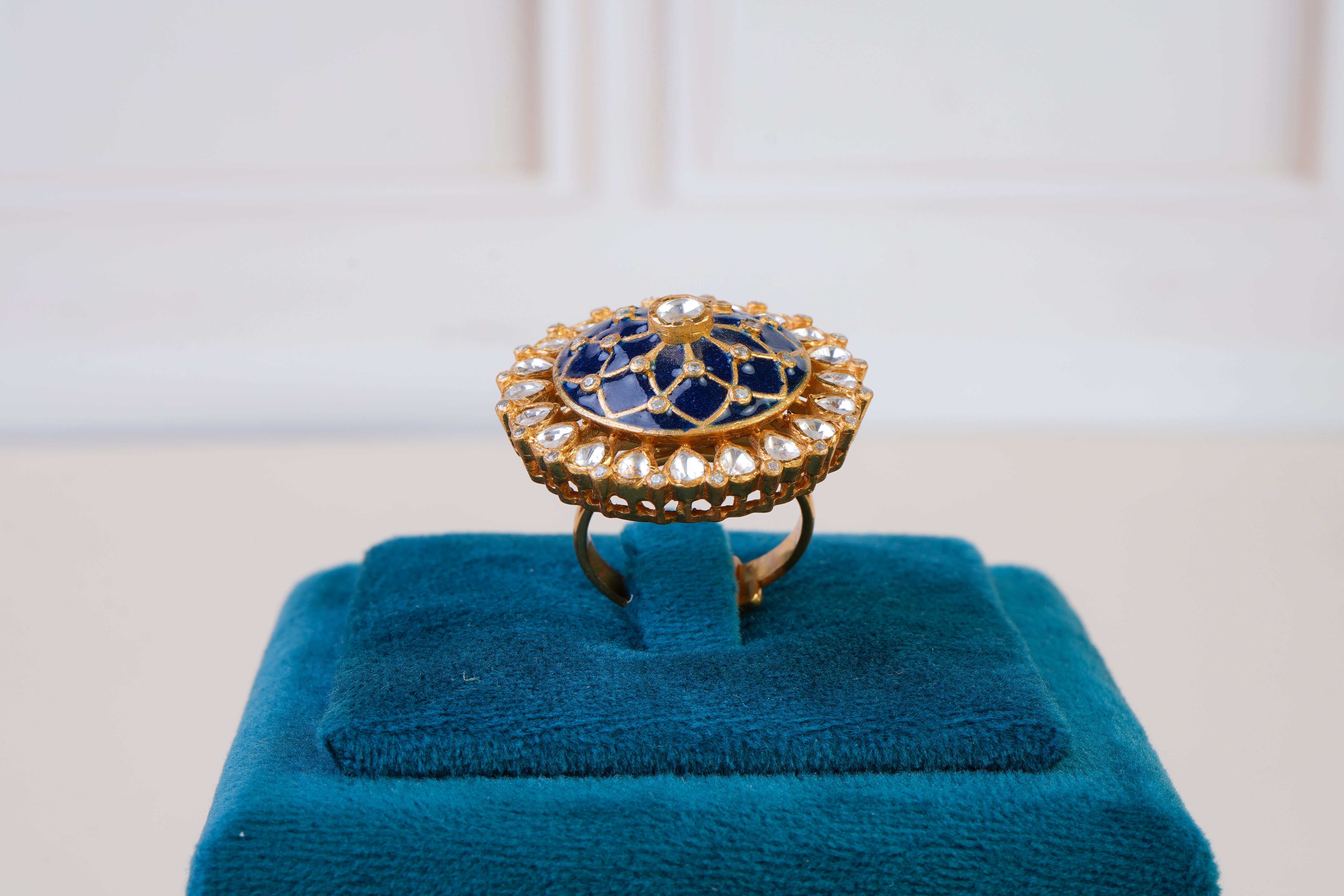 Royal Blue Meenakari Kundan Statement Ring