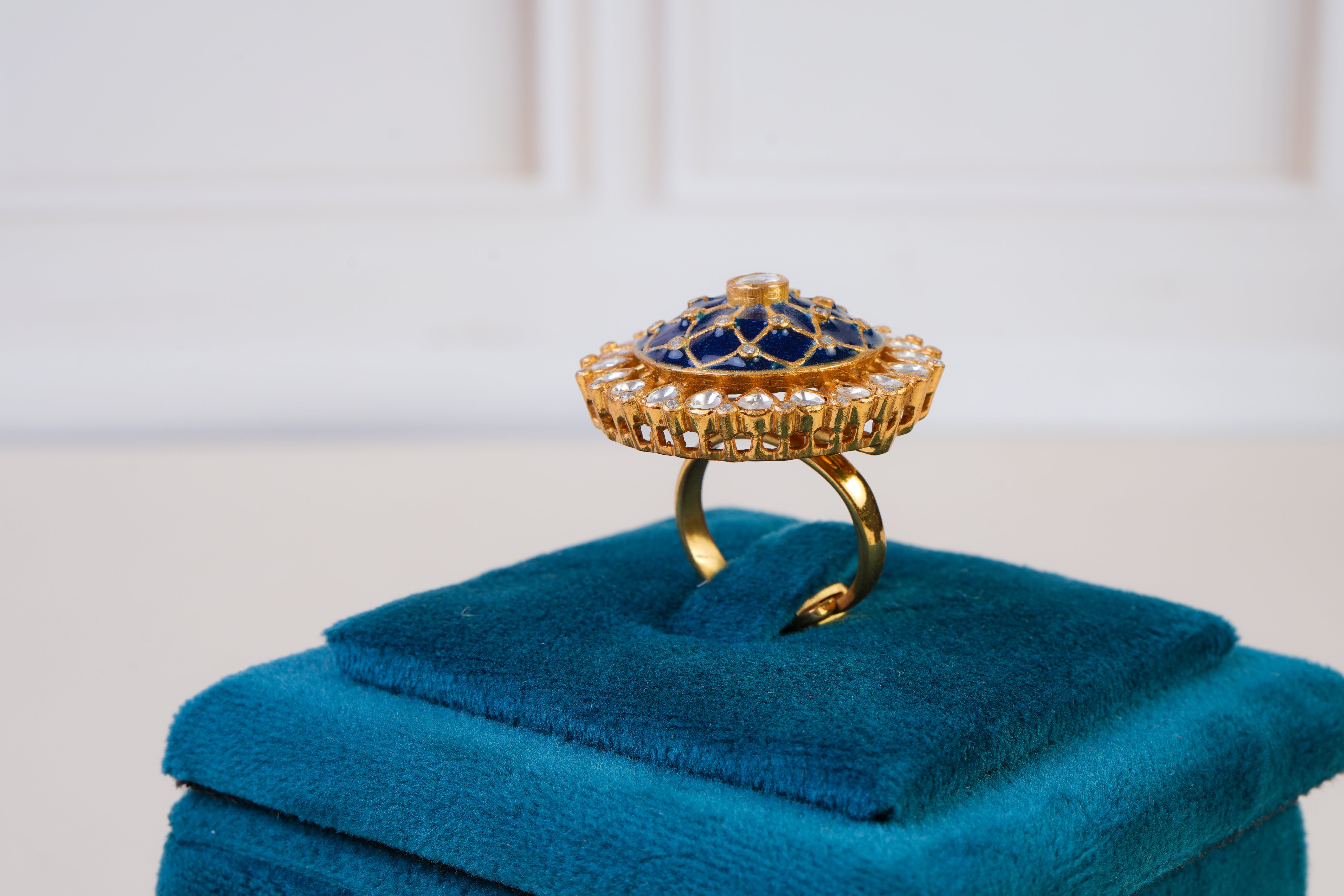 Royal Blue Meenakari Kundan Statement Ring