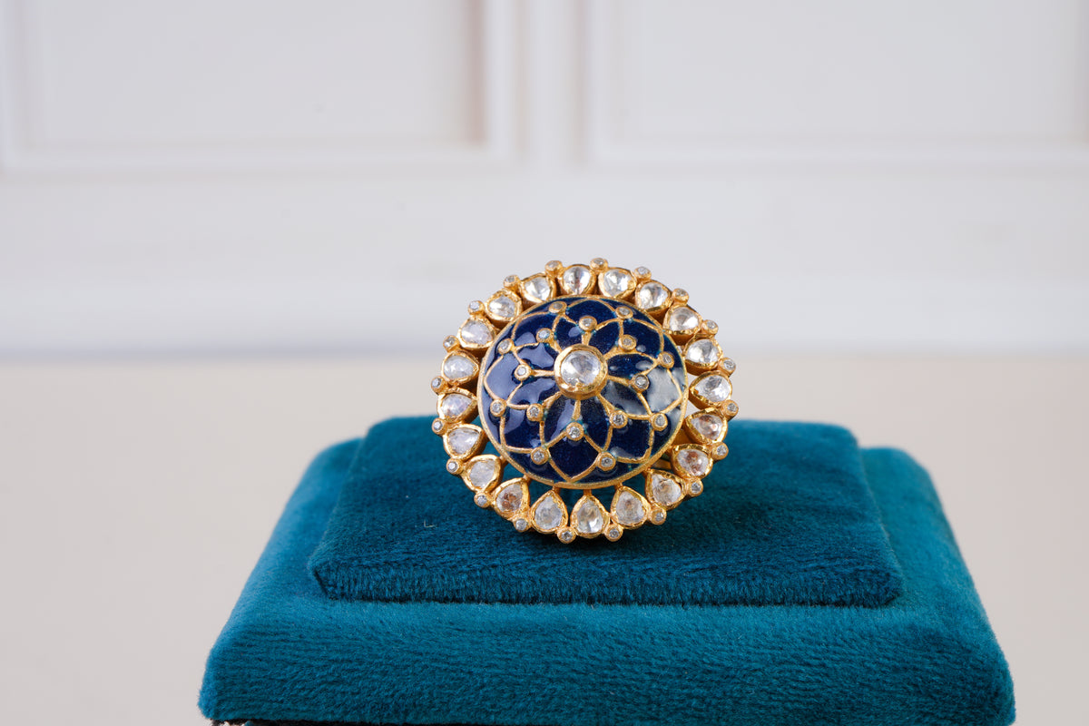 Royal Blue Meenakari Kundan Statement Ring