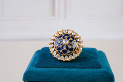 Royal Blue Meenakari Kundan Statement Ring