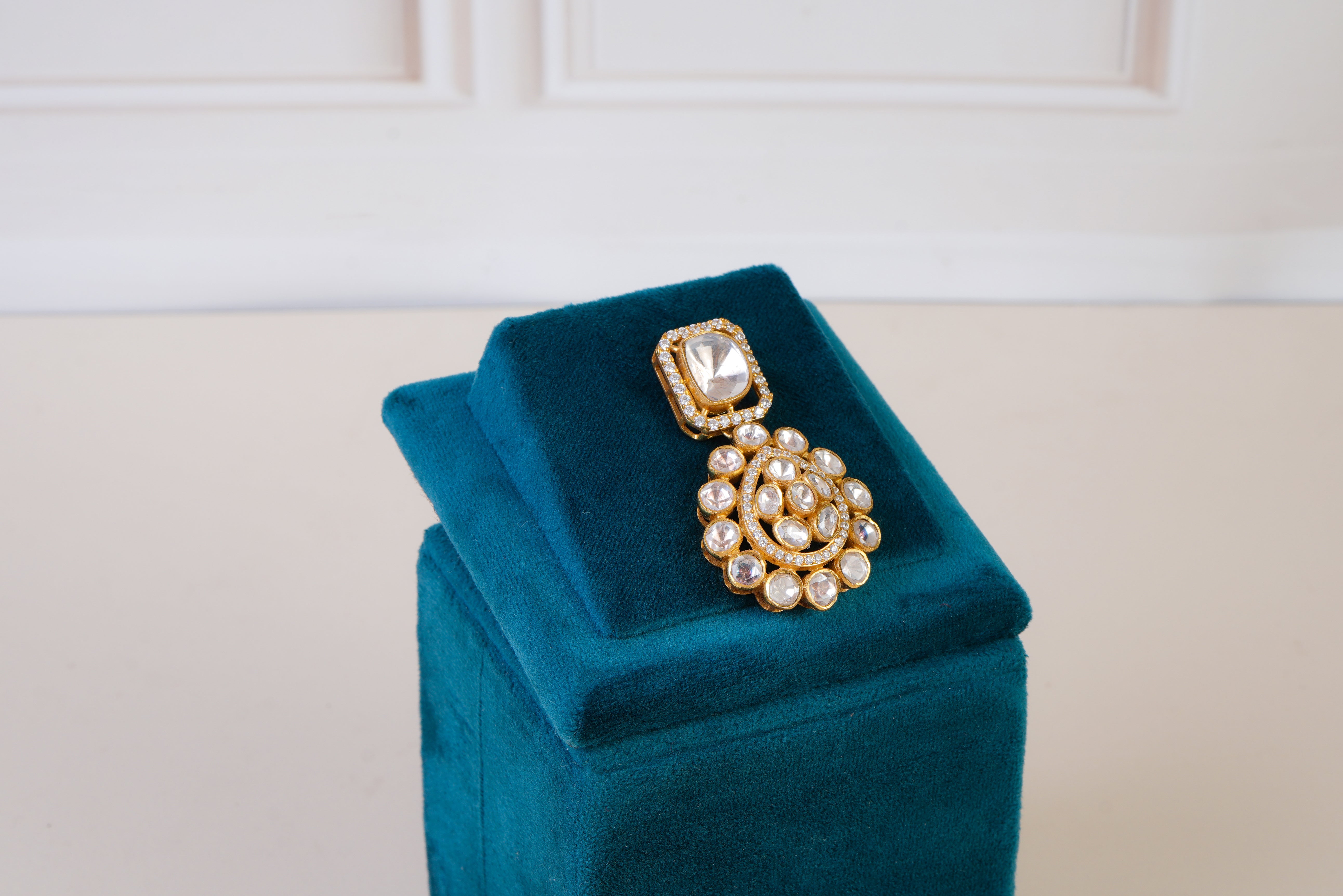 Elegant Polki Pendant with Stud Earrings
