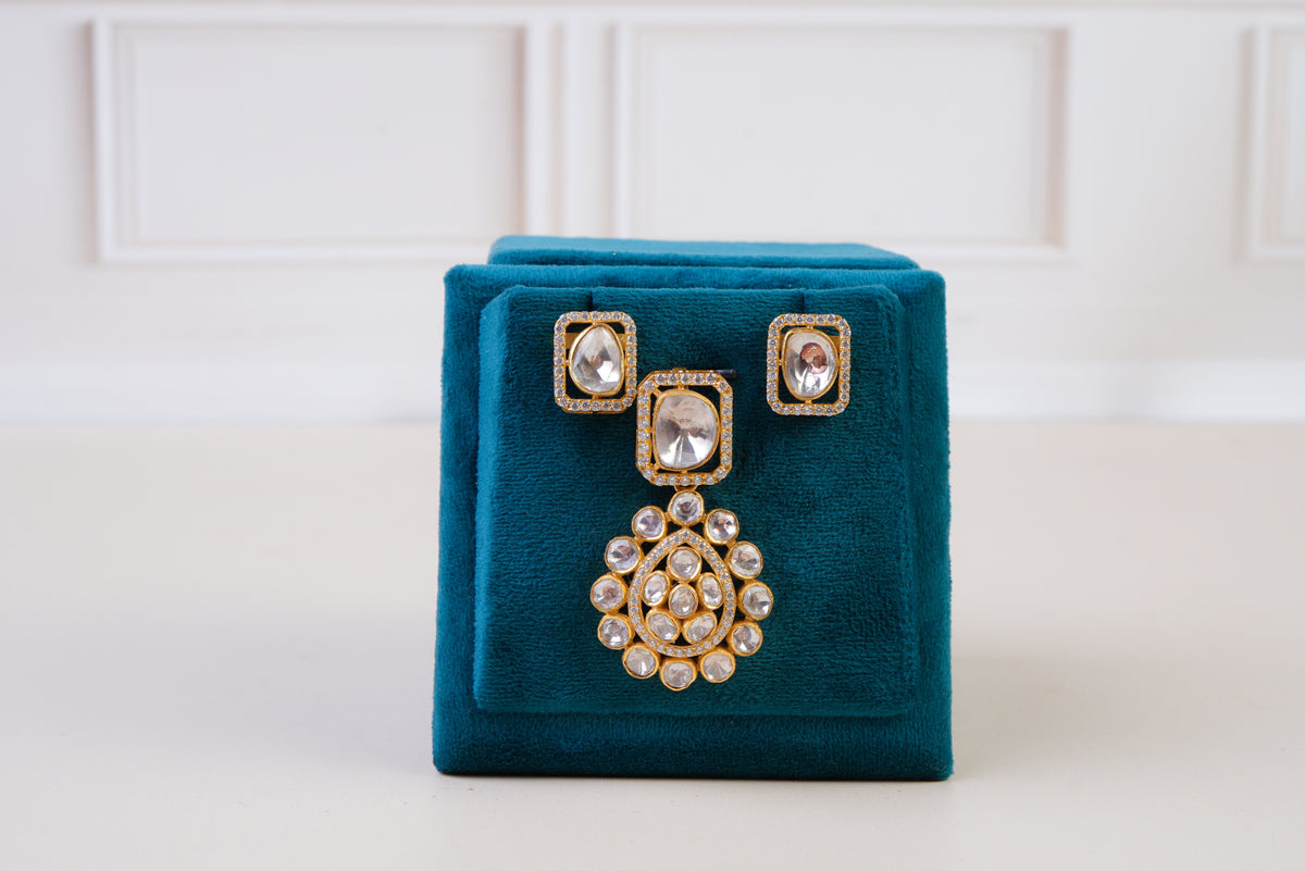 Elegant Polki Pendant with Stud Earrings