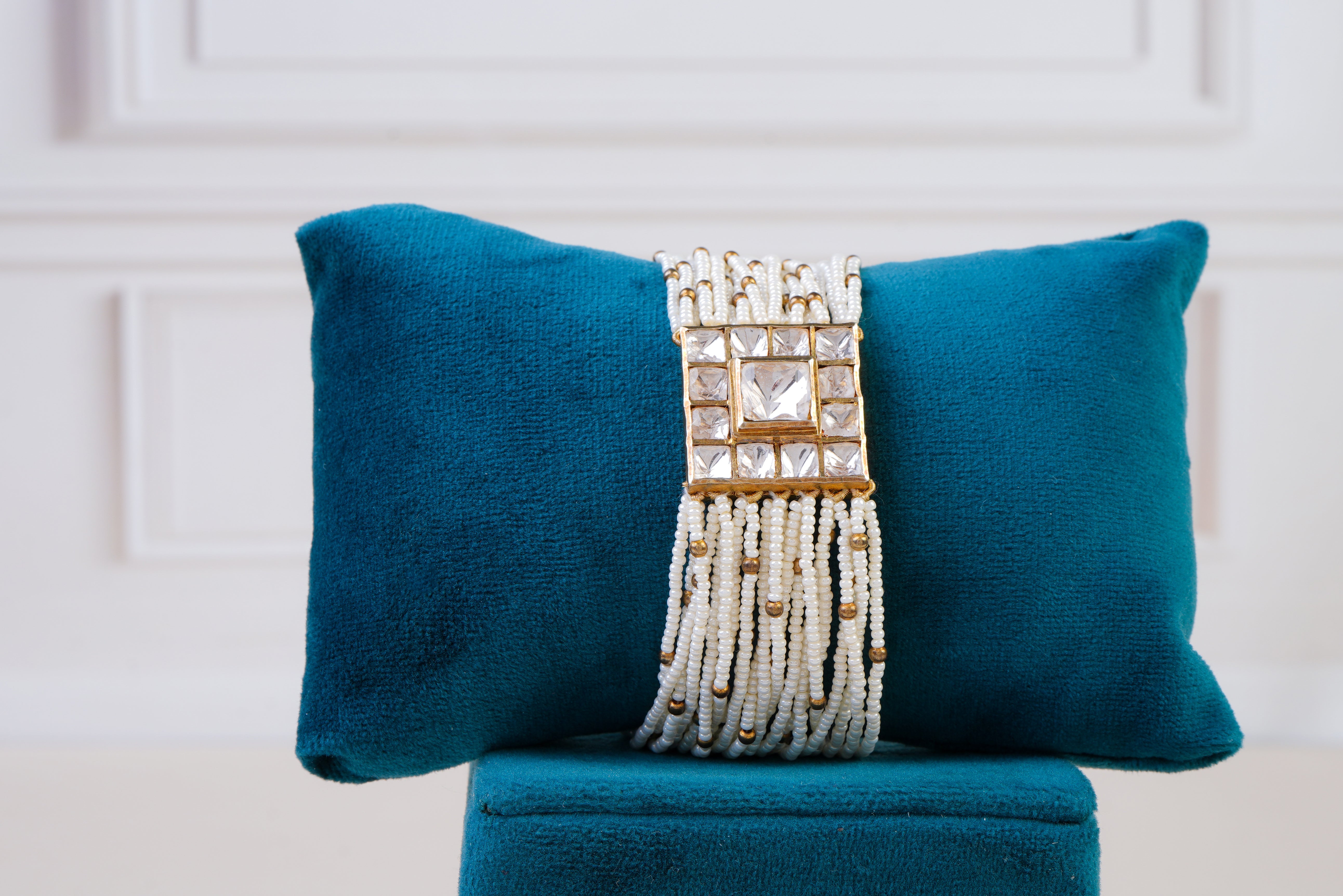 Elegant Multi-Strand Pearl Kundan Bracelet