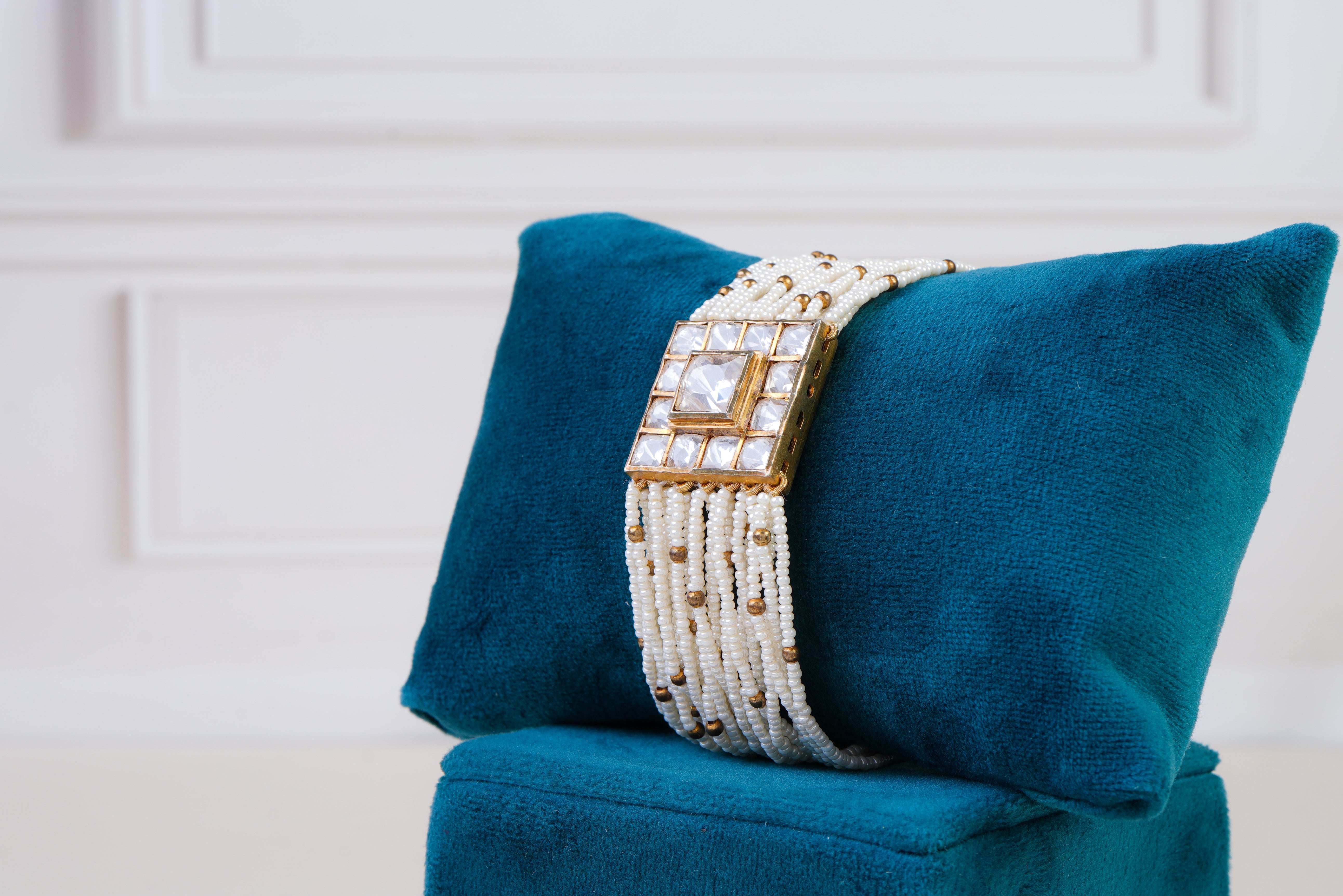 Elegant Multi-Strand Pearl Kundan Bracelet