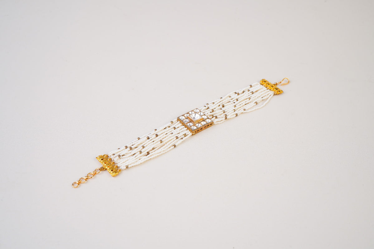 Elegant Multi-Strand Pearl Kundan Bracelet