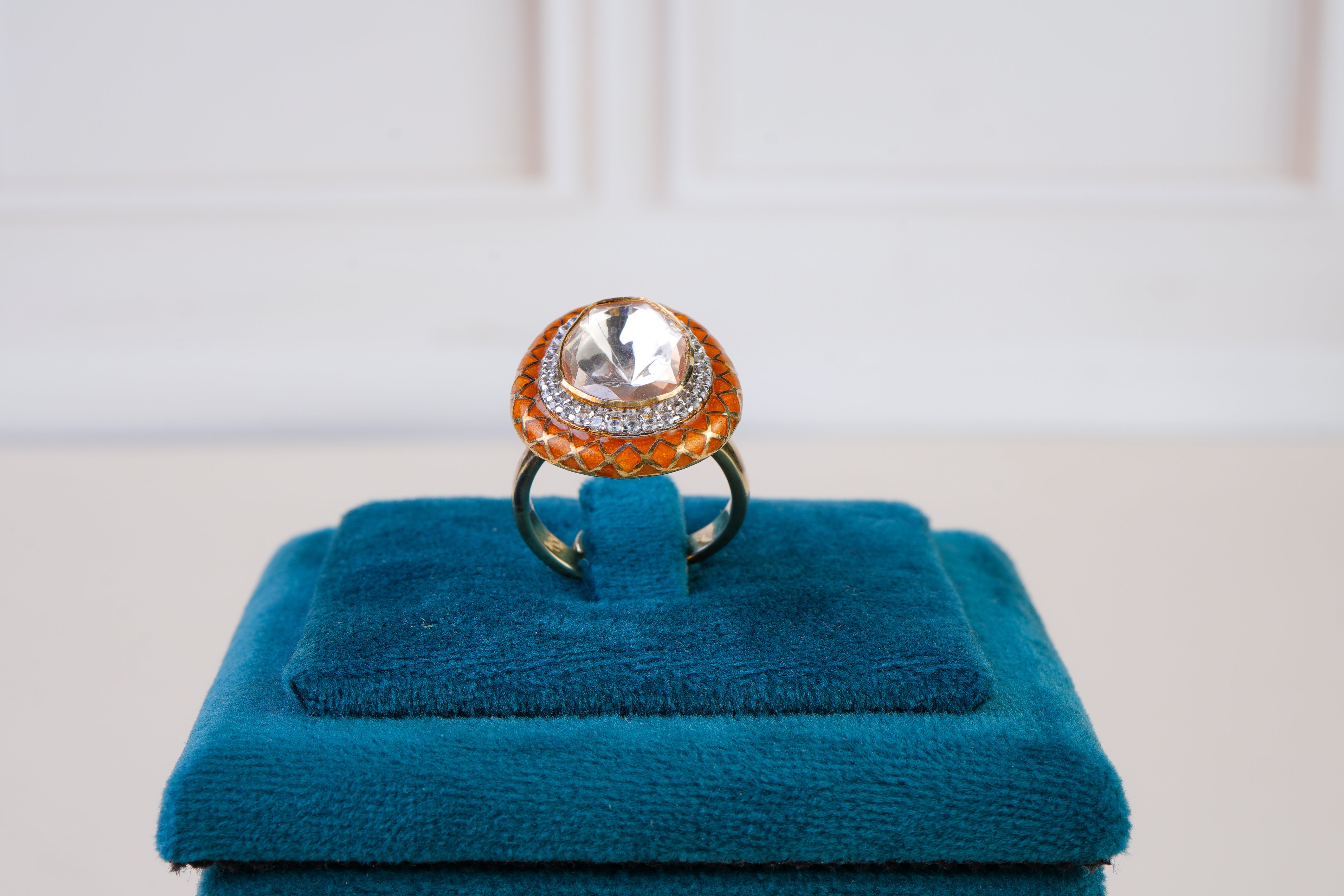 Orange Meenakari Polki Statement Ring