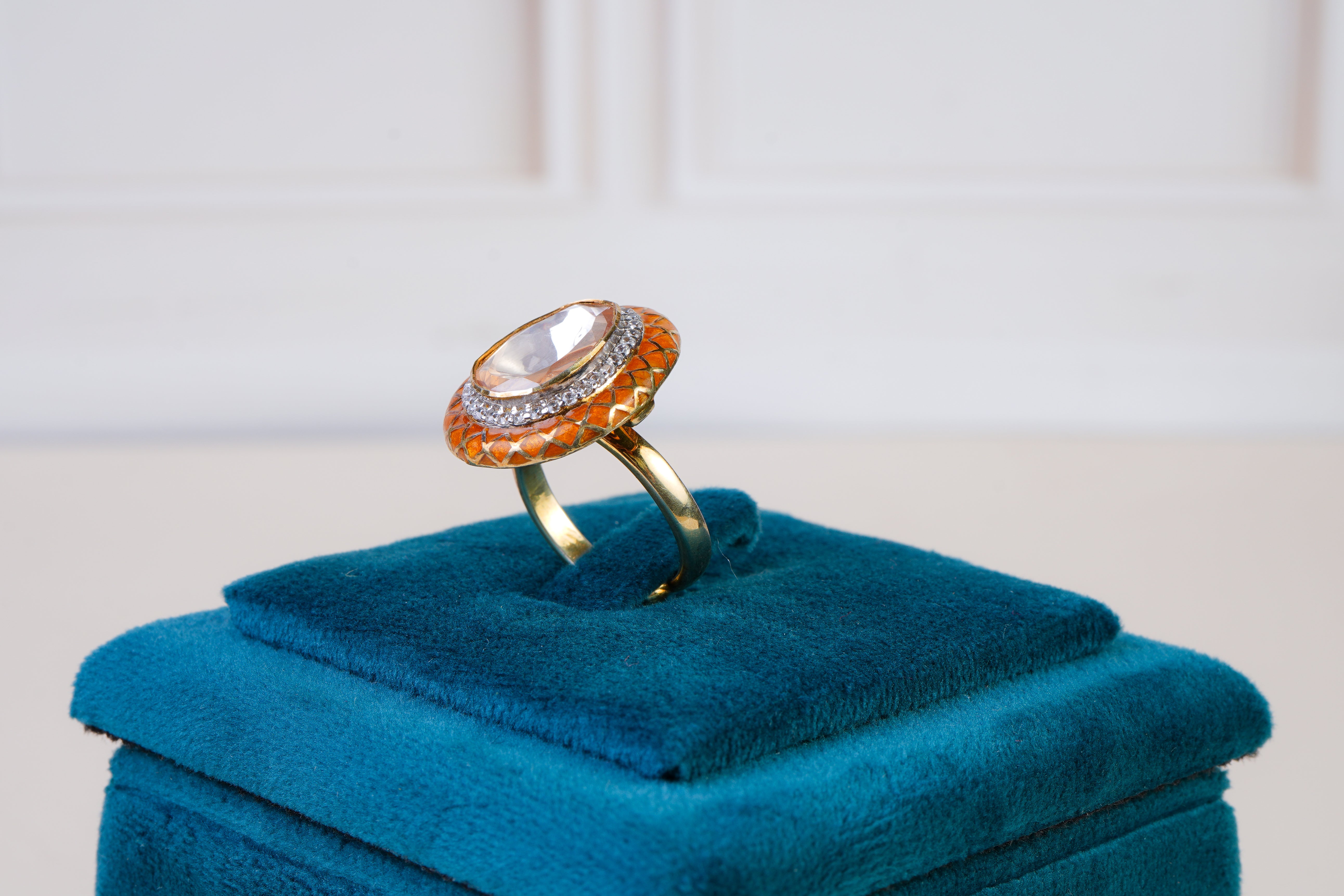 Orange Meenakari Polki Statement Ring
