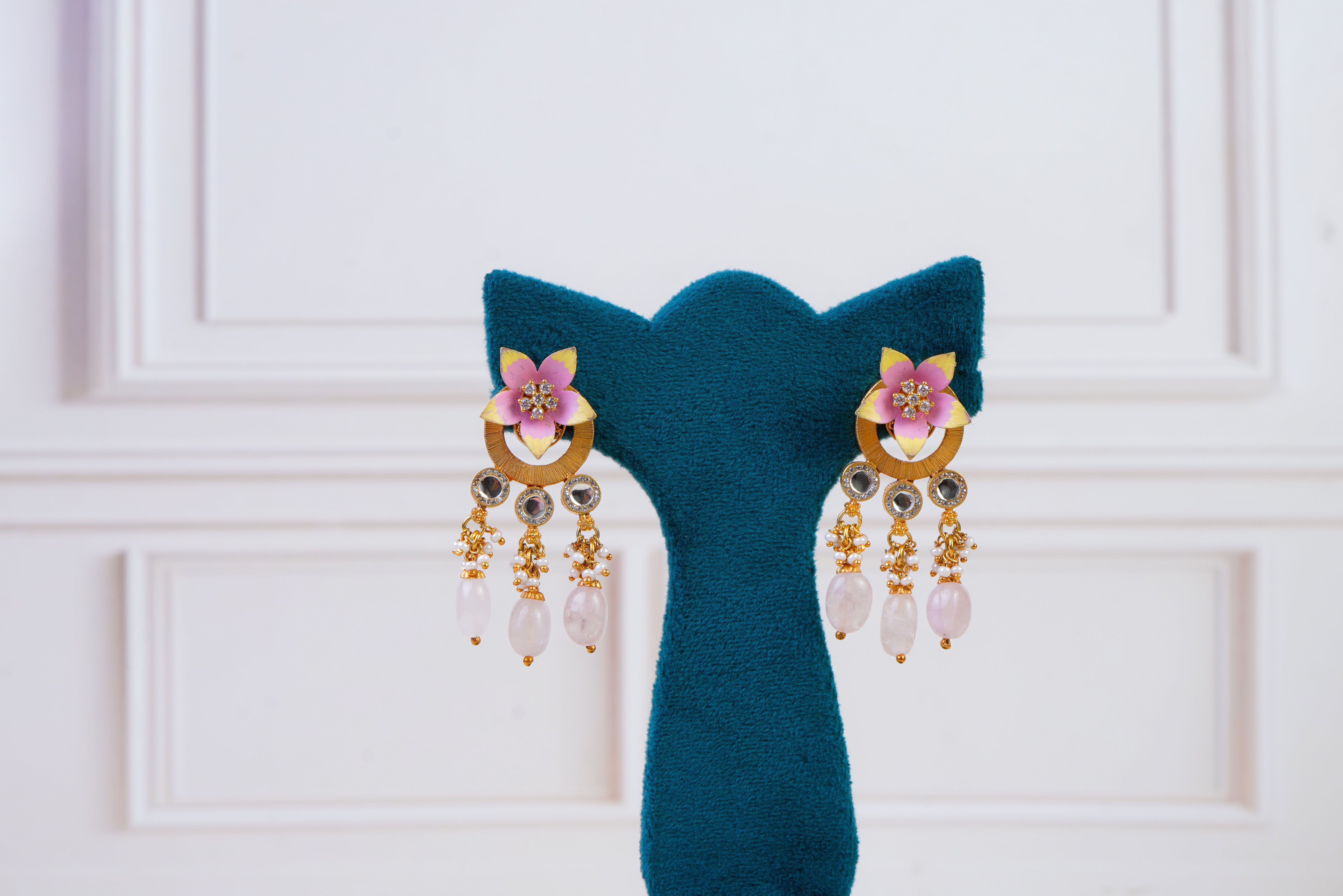 Blush Pink Floral Kundan Necklace Set