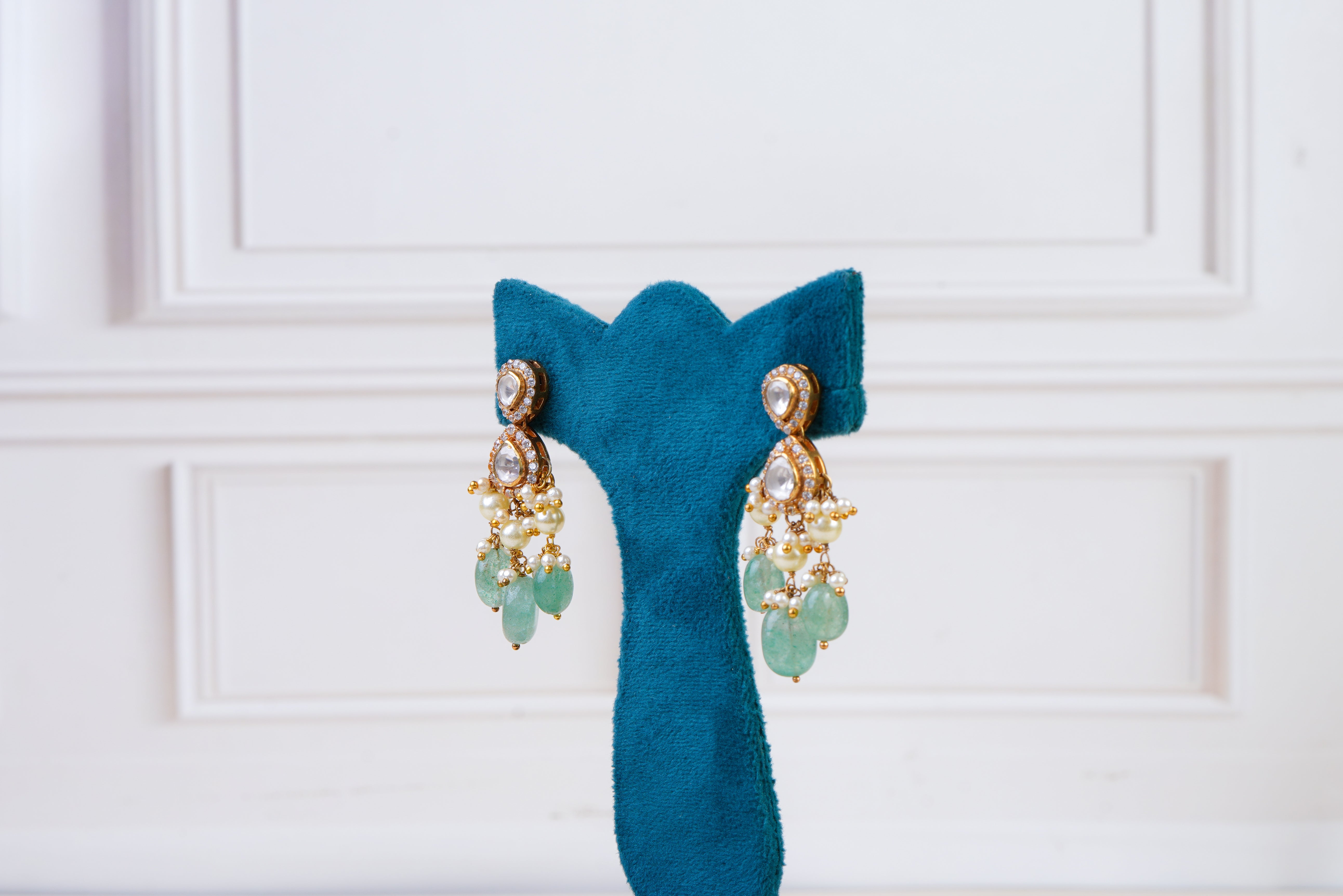 Pearl & Mint Stone Drop Earrings