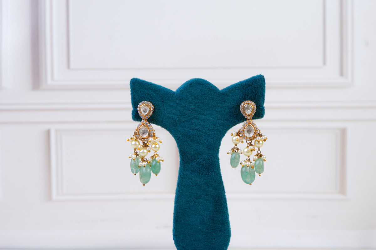 Pearl & Mint Stone Drop Earrings