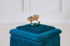 Vintage Heritage Kundan Floral Ring with Ruby, Emerald & Pearl Work