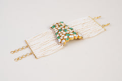 Royal Pearl Kundan Bracelet with Emerald Green Stones