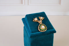 Emerald Polki Pendant with Triangle Stud Earrings