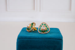 Emerald Polki Pendant with Triangle Stud Earrings