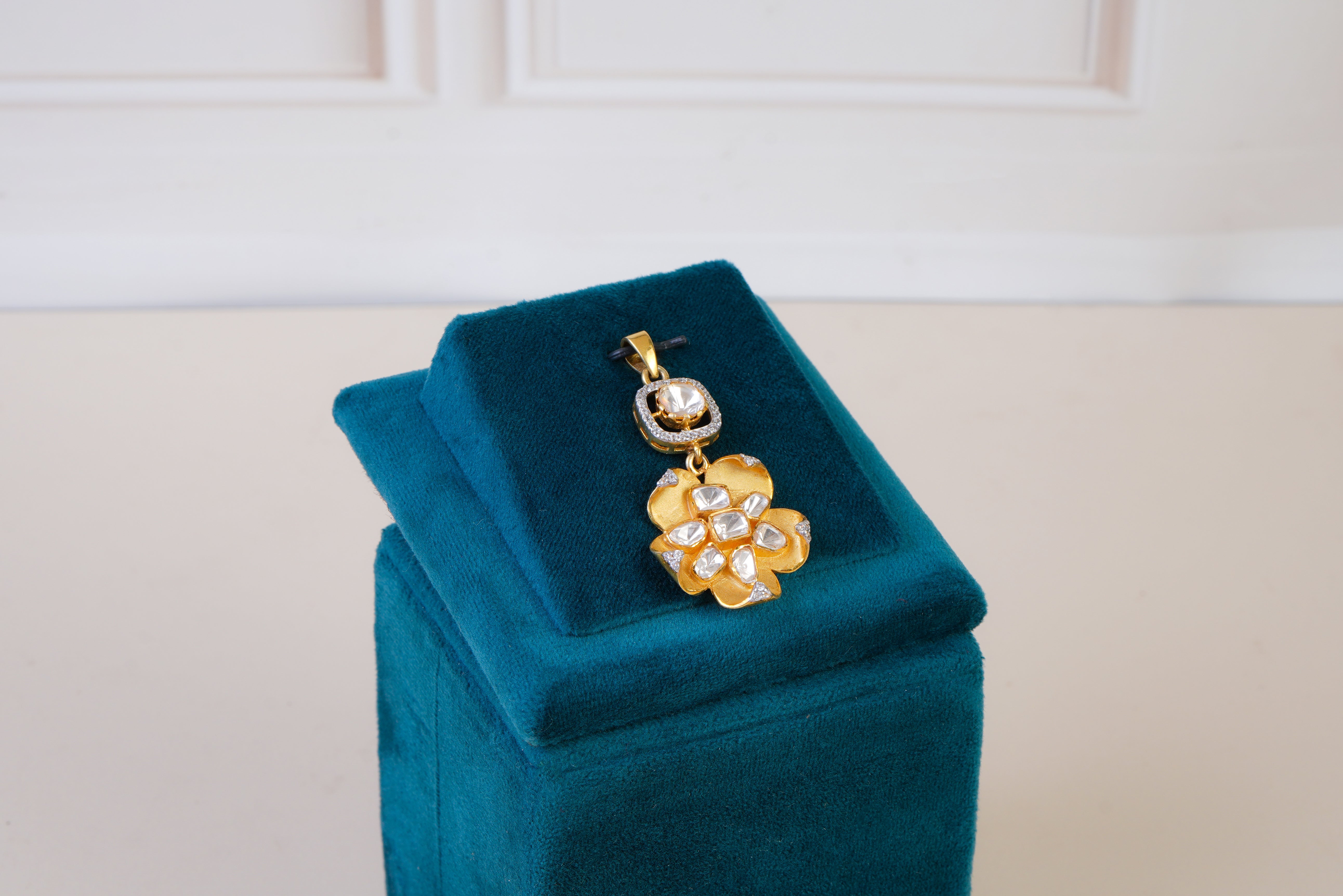 Floral Polki Pendant with Matching Stud Earrings