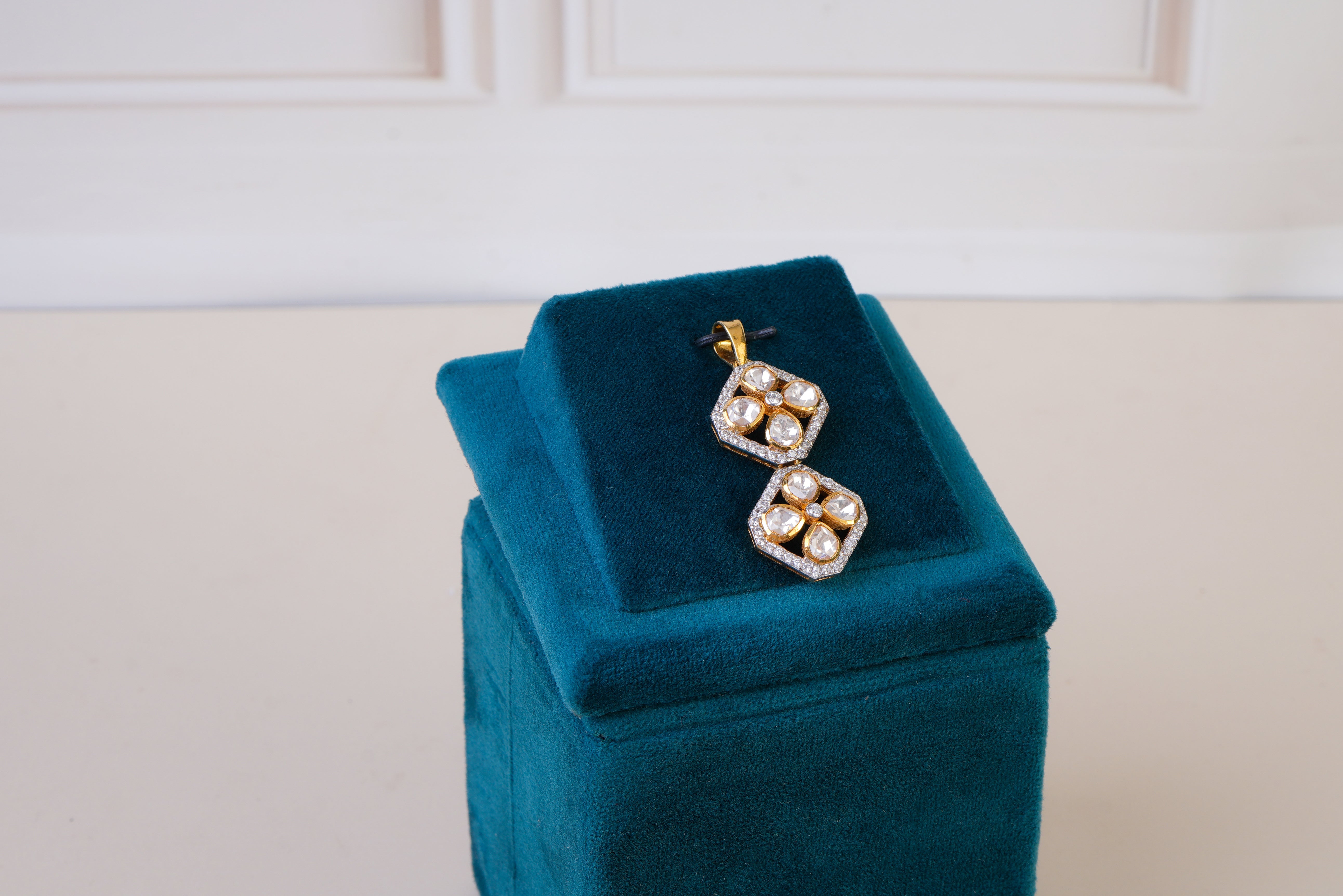 Geometric Polki Pendant Set with Matching Stud Earrings