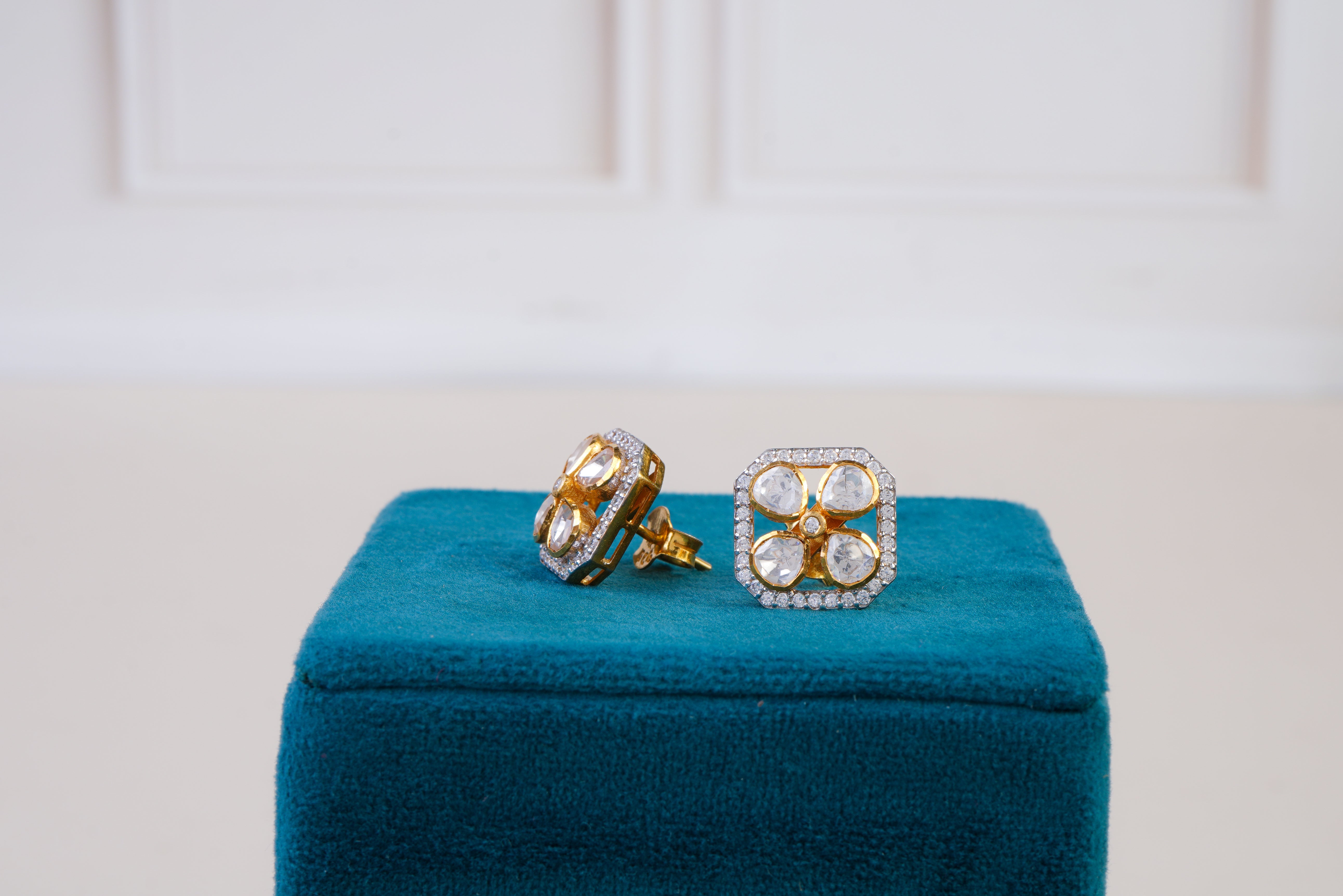 Geometric Polki Pendant Set with Matching Stud Earrings