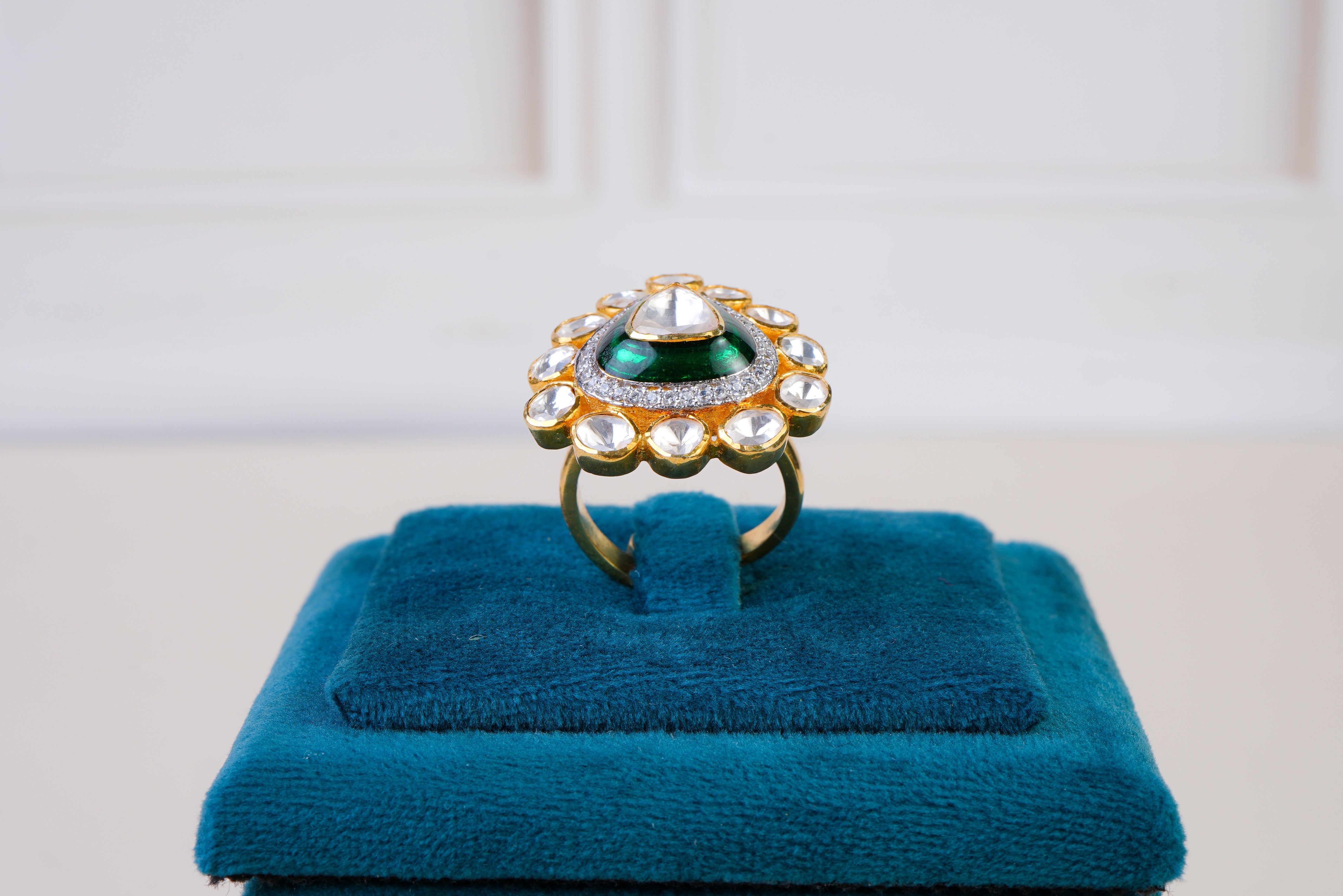 Emerald Polki Halo Statement Ring