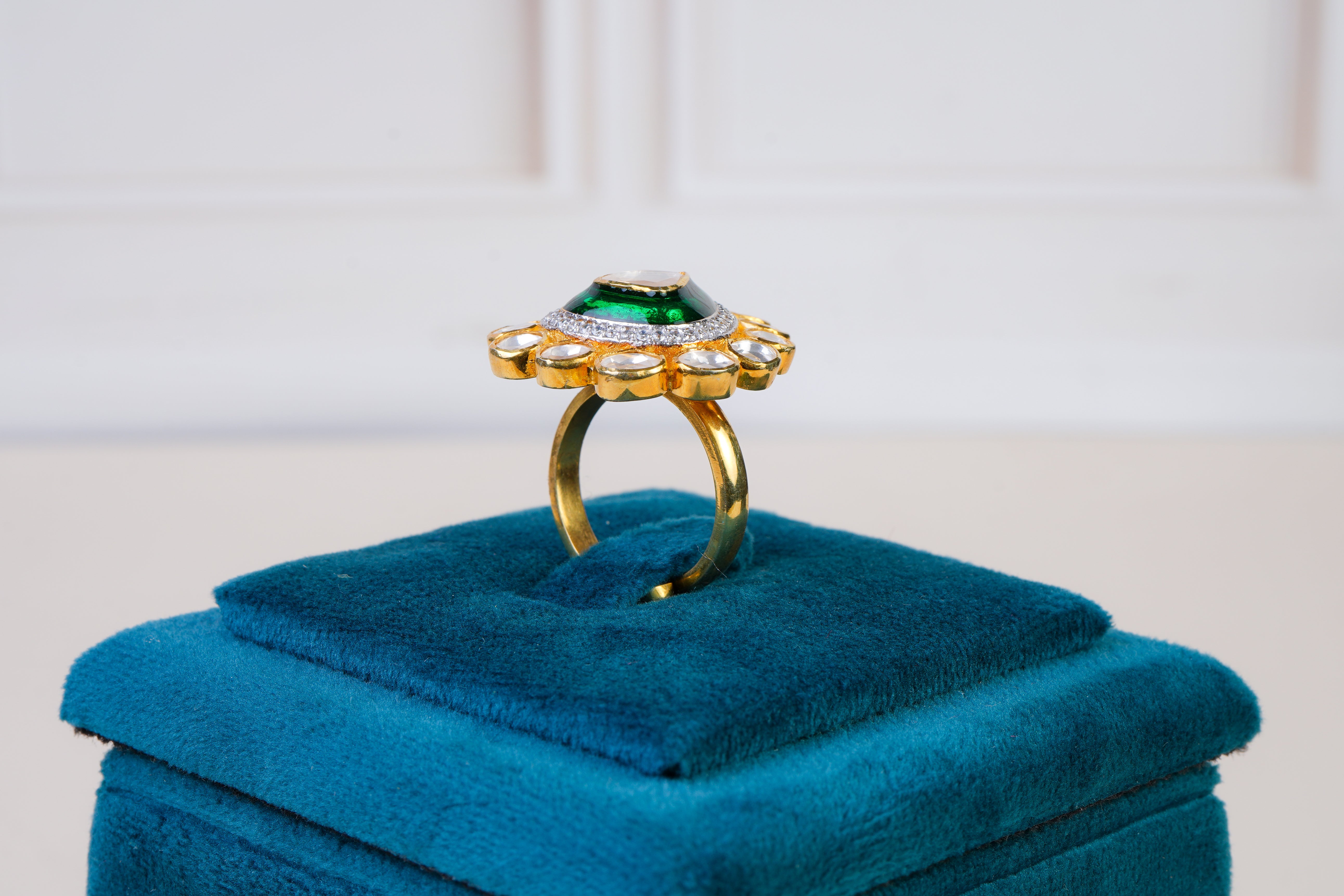 Emerald Polki Halo Statement Ring