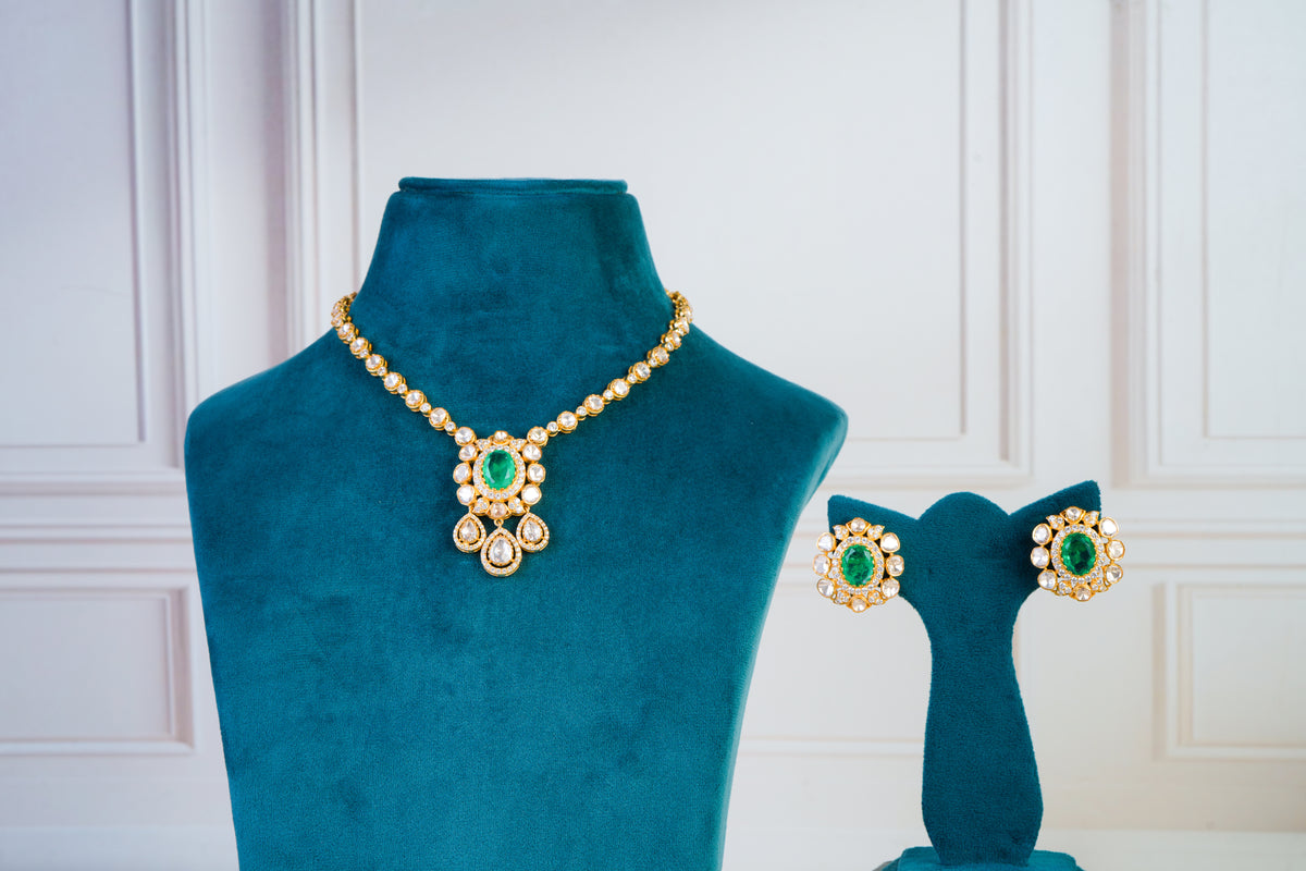 Elegant Green Stone Kundan Necklace Set