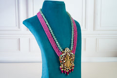 Temple Kundan Long Necklace with Multistrand Beads