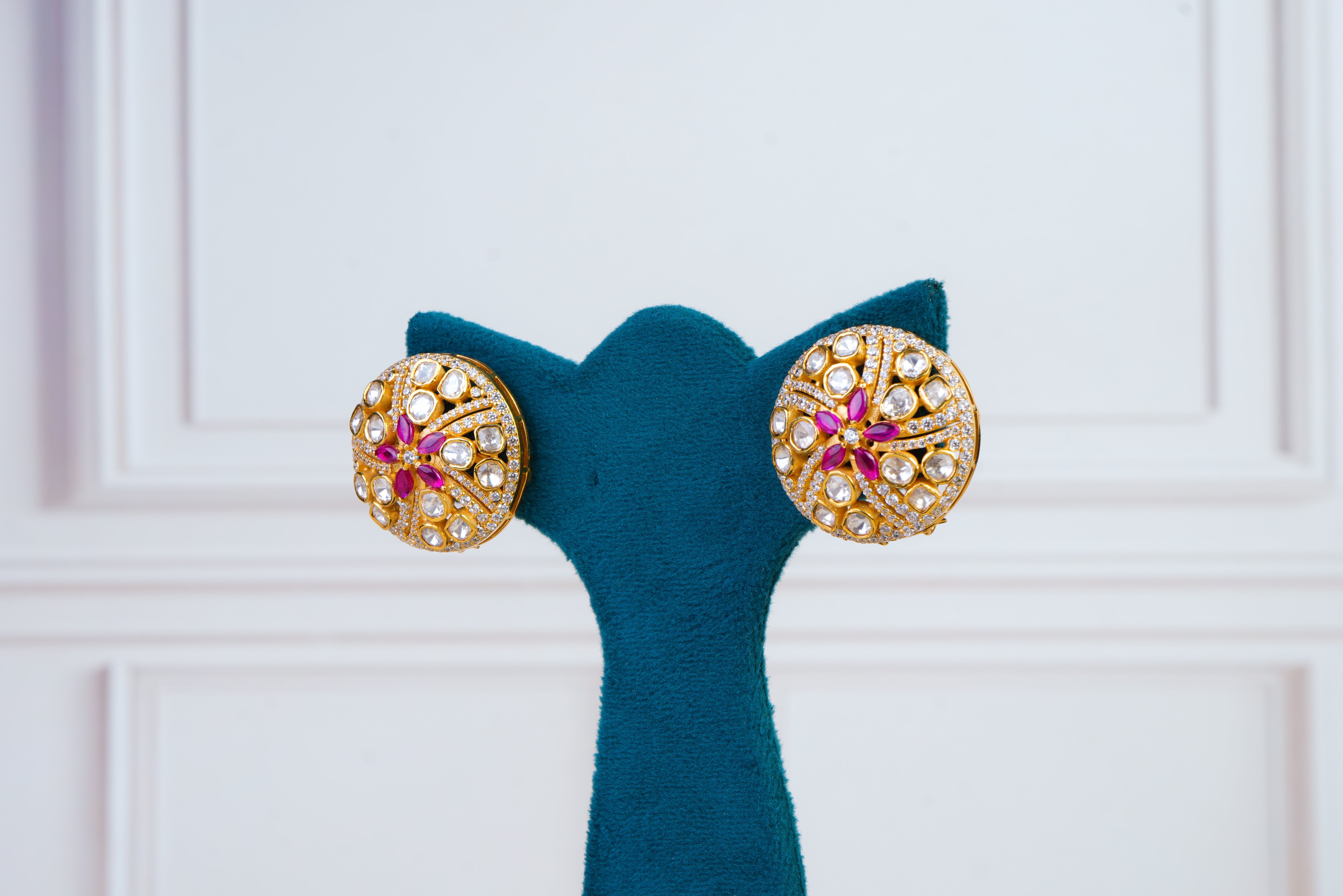 Floral Kundan Statement Stud Earrings