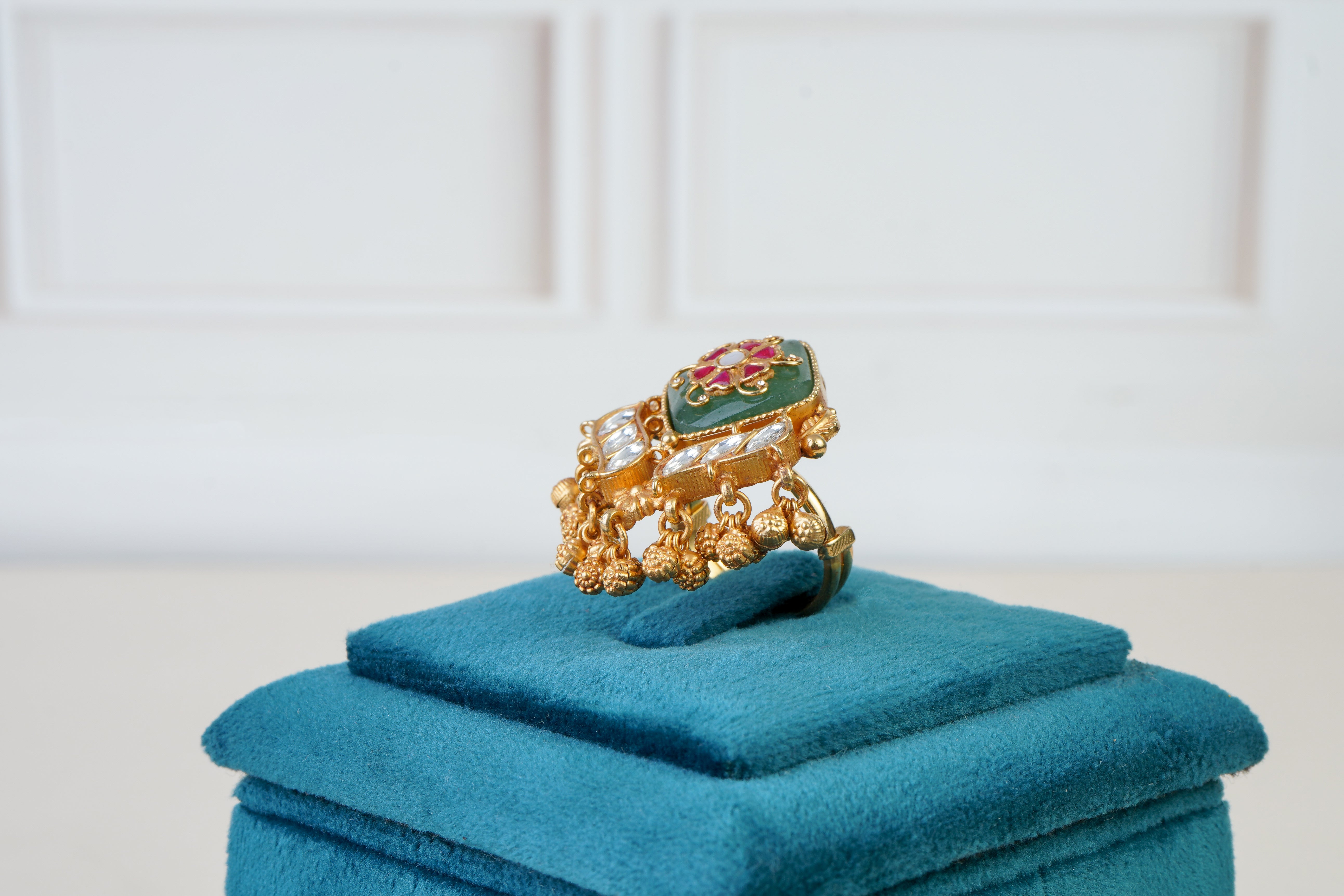 Elegant Kundan Meenakari Floral Statement Ring