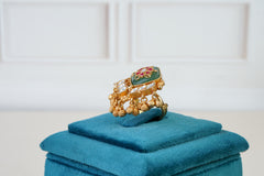 Elegant Kundan Meenakari Floral Statement Ring
