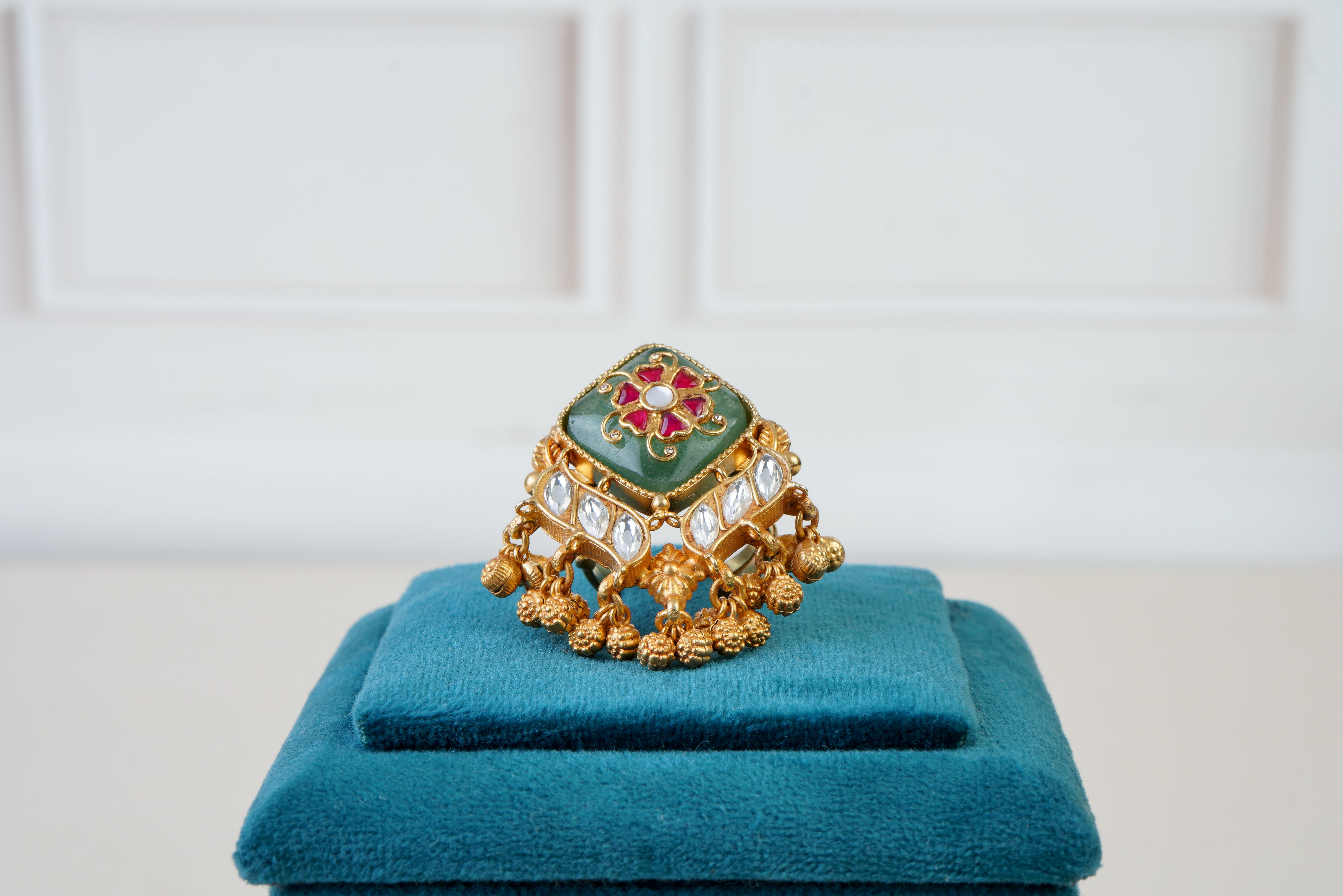Elegant Kundan Meenakari Floral Statement Ring