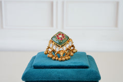 Elegant Kundan Meenakari Floral Statement Ring