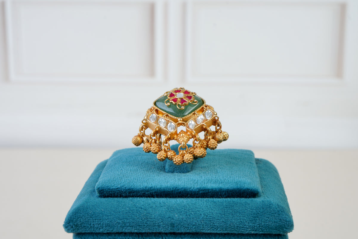 Elegant Kundan Meenakari Floral Statement Ring