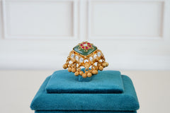 Elegant Kundan Meenakari Floral Statement Ring