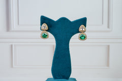 Minimal Polki Pendant Necklace Set with Emerald Drop
