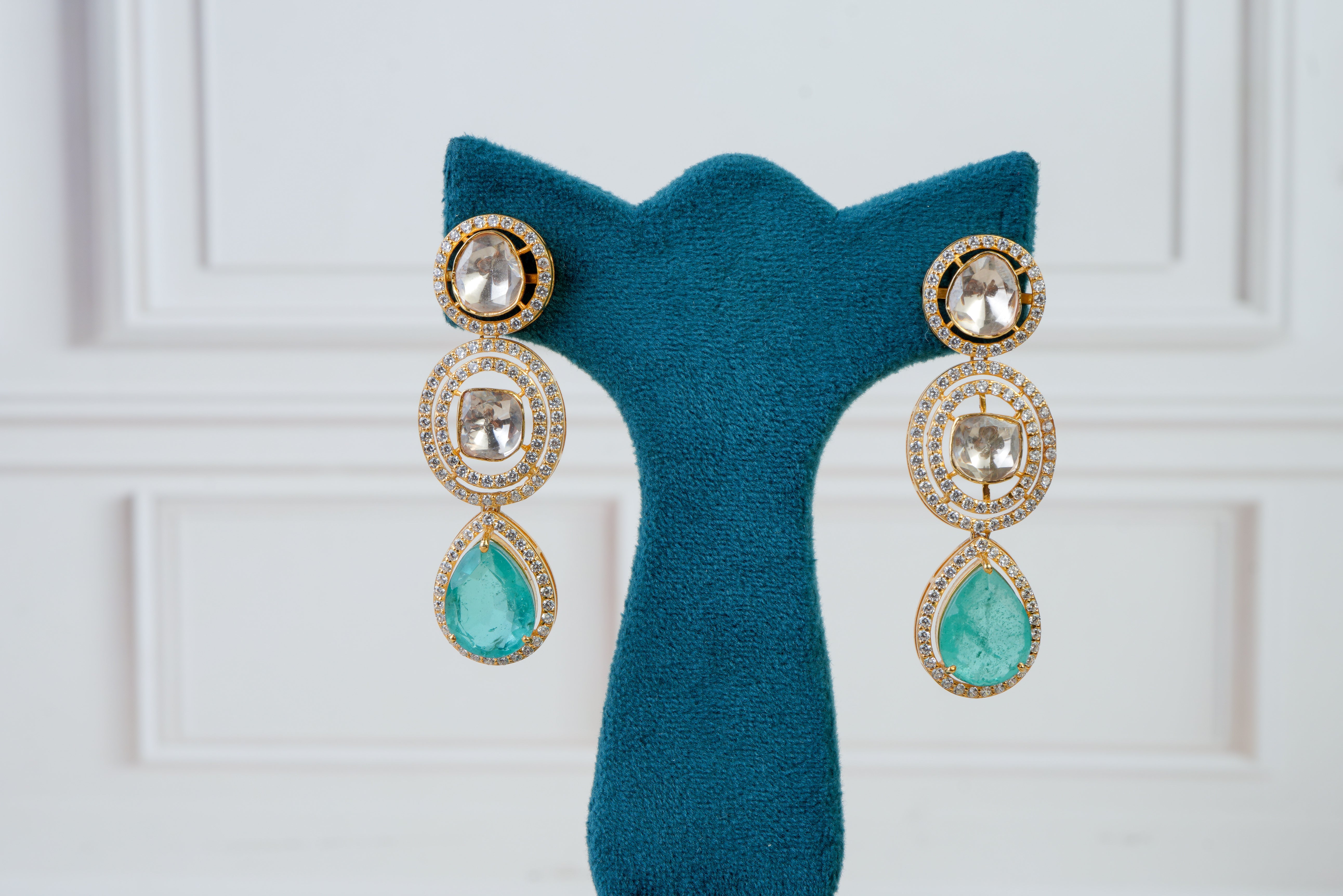 Elegant Polki Pendant Set with Emerald Drops