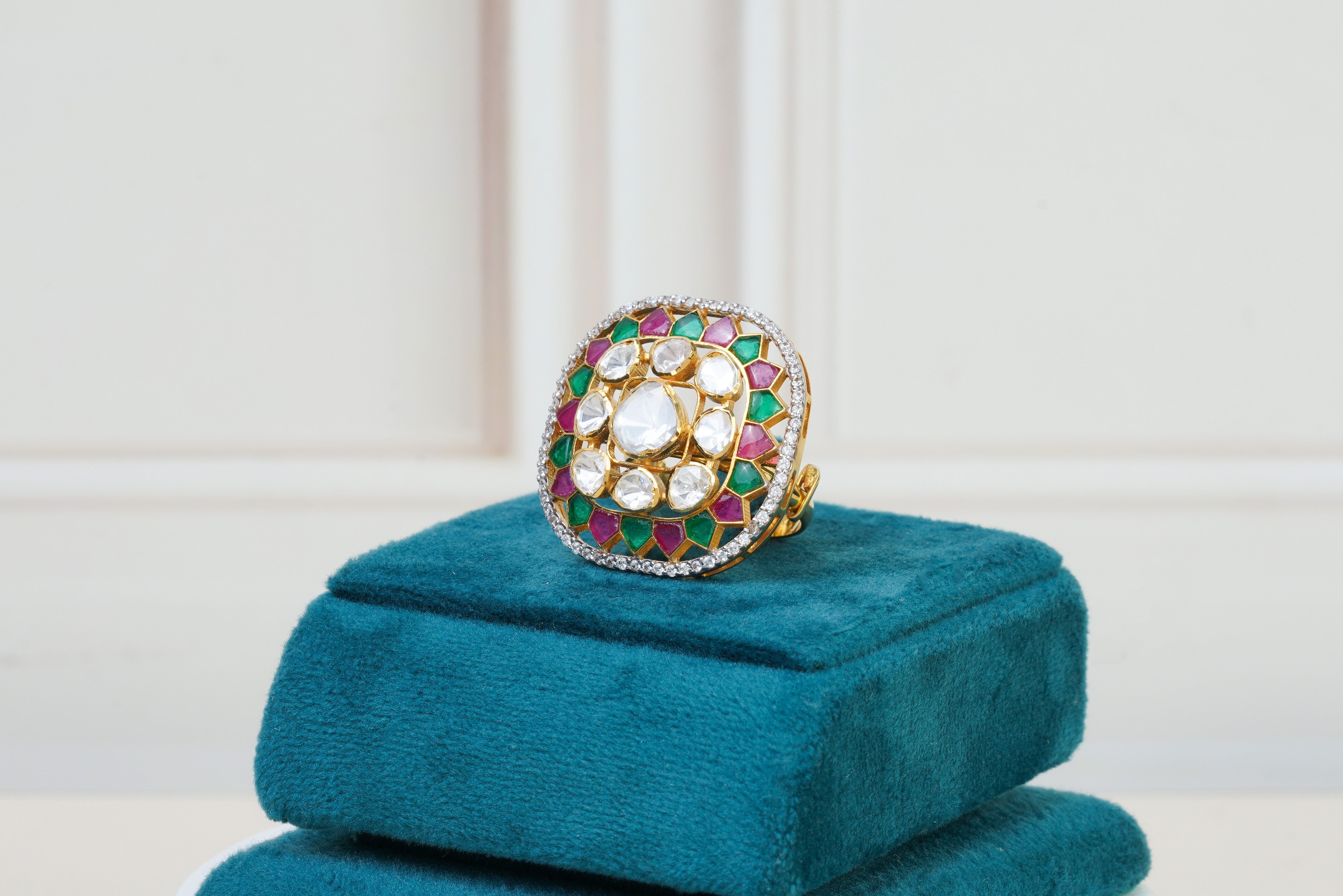 Silver Kundan Cocktail Ring