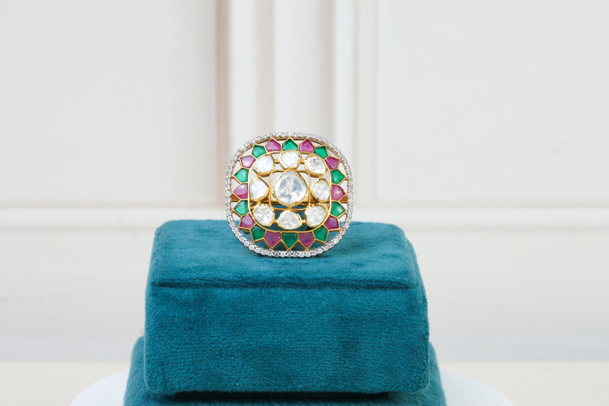 Silver Kundan Cocktail Ring