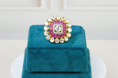 Silver Ruby Polki Statement Ring