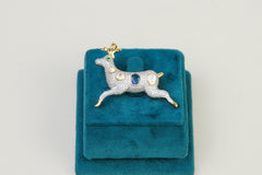 Silver Deer Brooch with Polki Accents