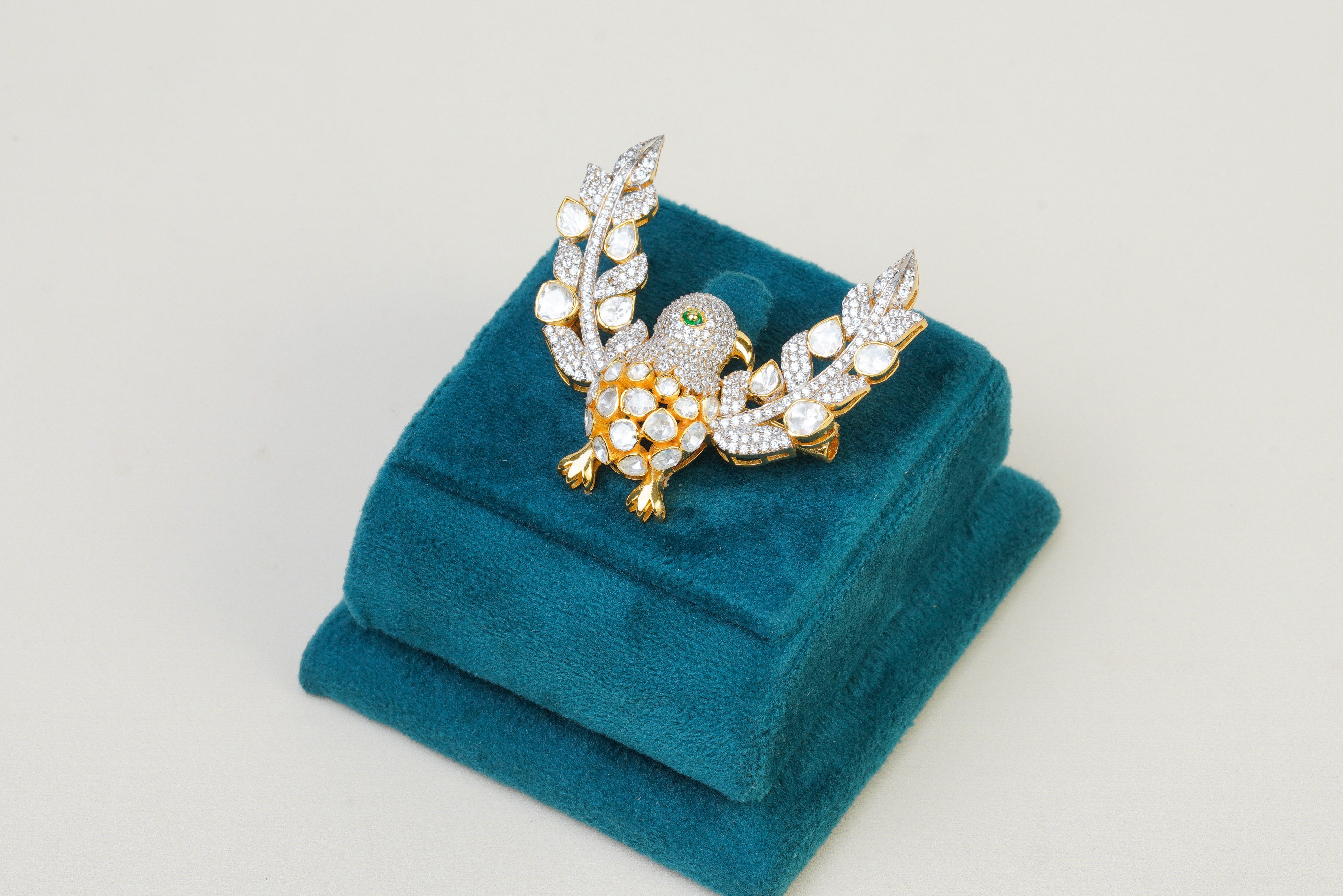 Silver Polki Bird Statement Brooch