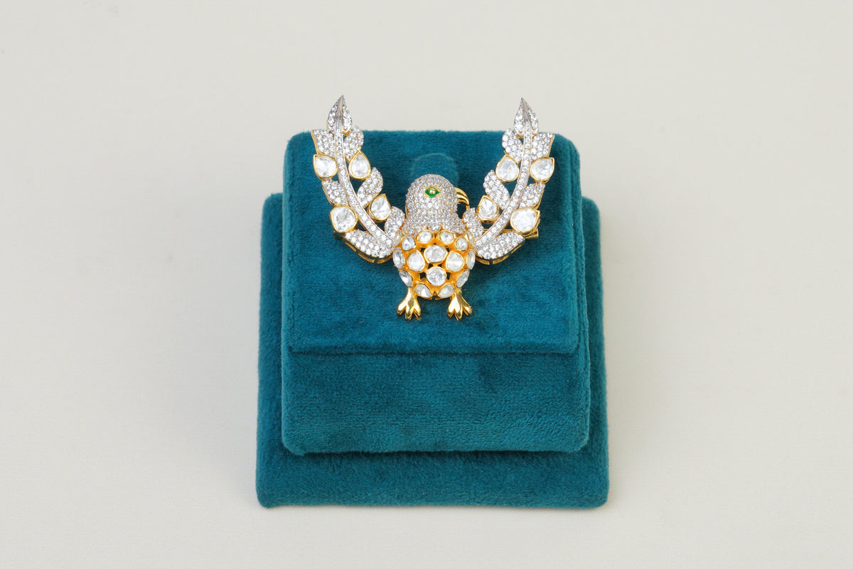 Silver Polki Bird Statement Brooch