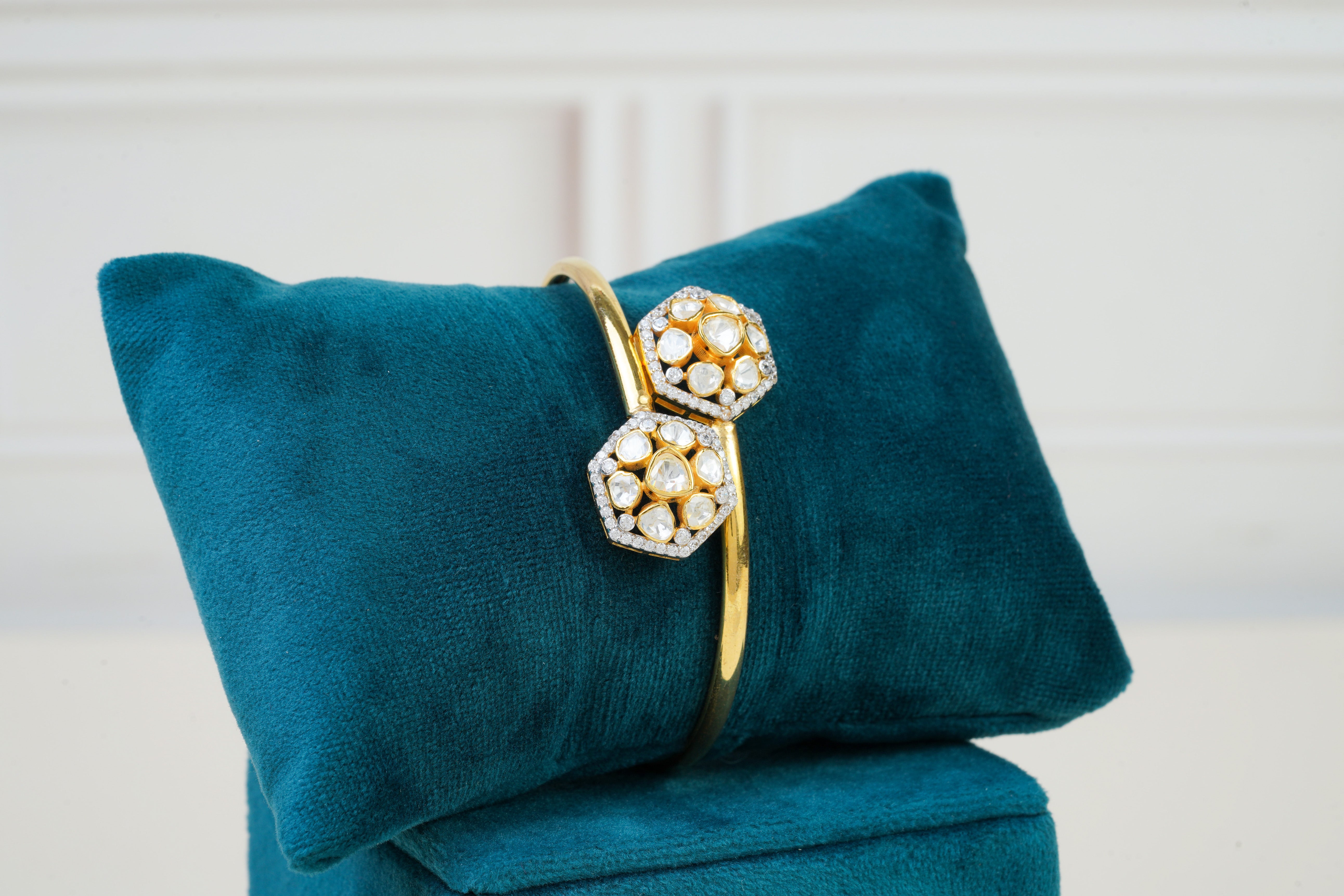 Silver Polki Open Cuff Bracelet