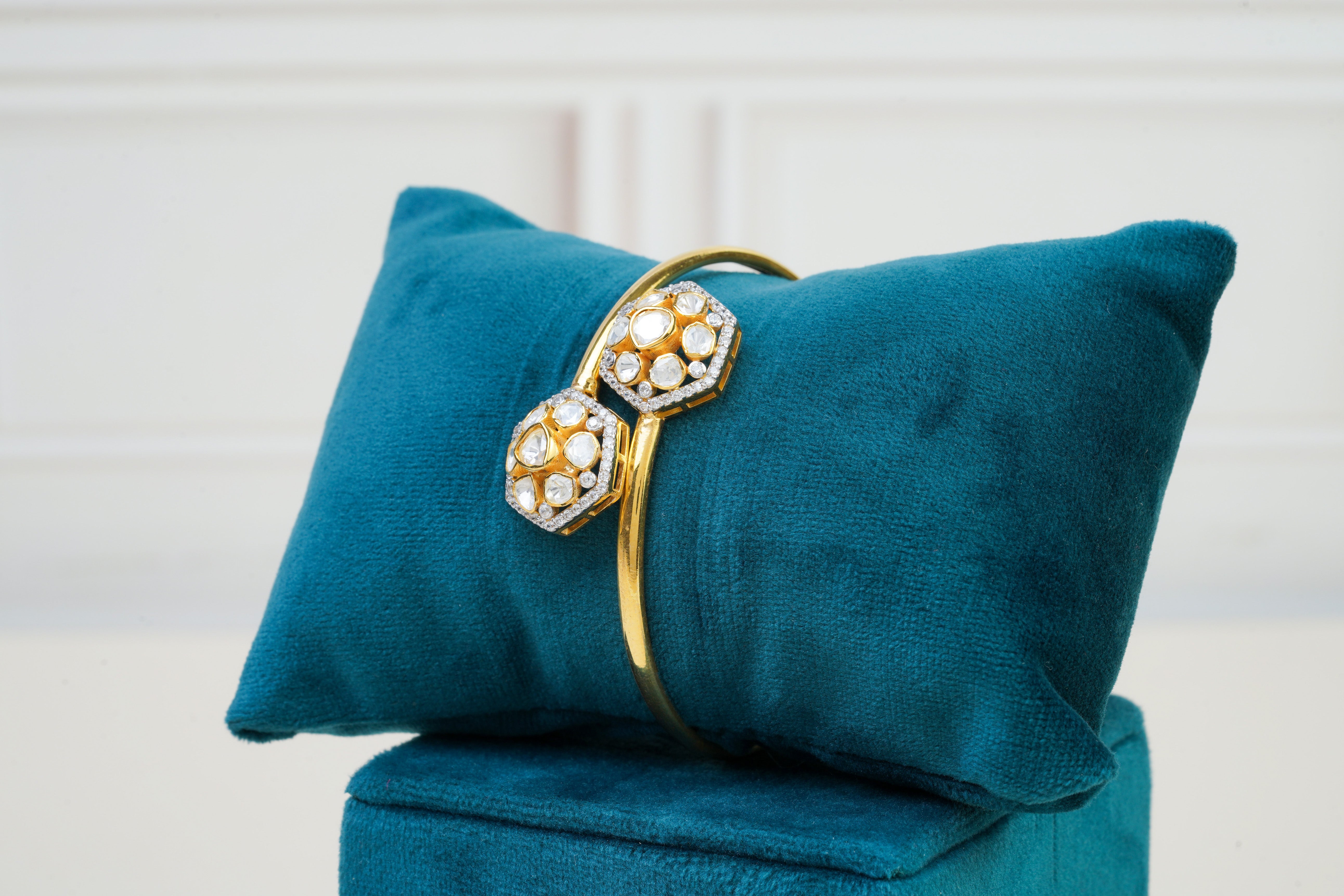 Silver Polki Open Cuff Bracelet
