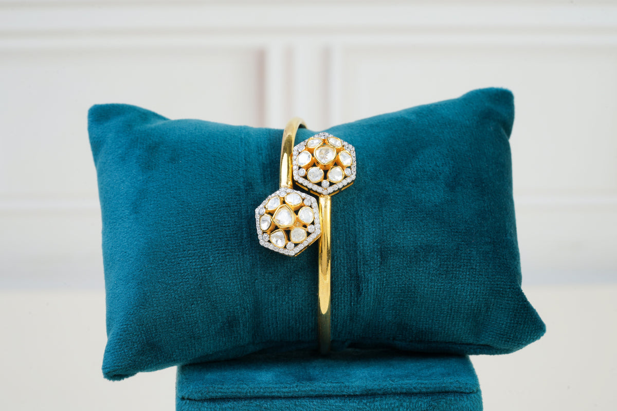 Silver Polki Open Cuff Bracelet