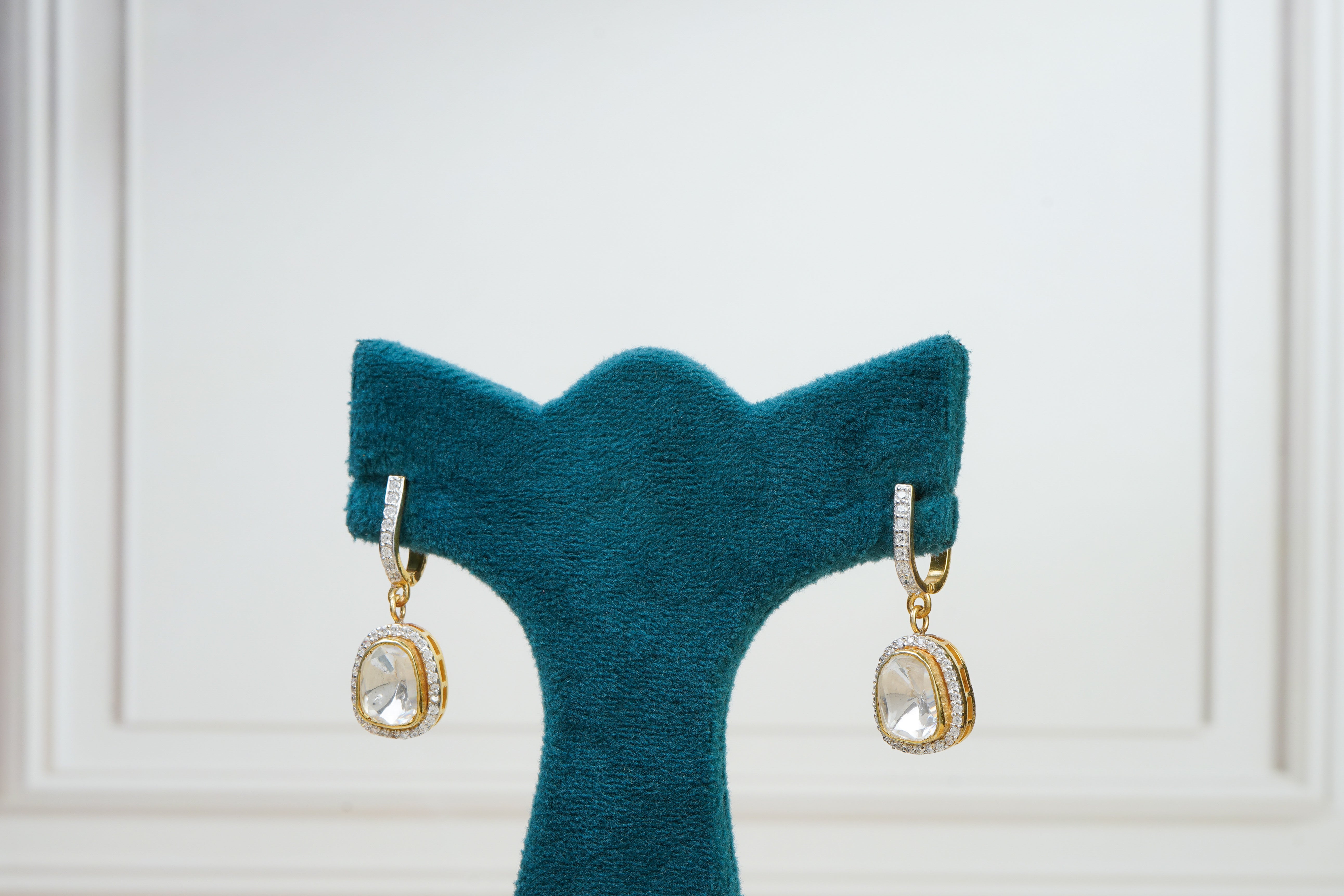 Silver Solitaire Polki Dangle Earrings