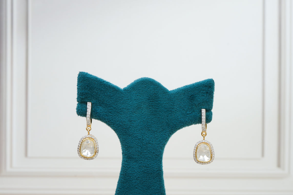 Silver Solitaire Polki Dangle Earrings